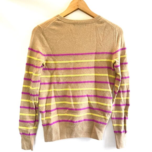 Banana Republic Striped 100% Cashmere Crew Neck Sweater Small Camel Brown - Picture 5 of 10